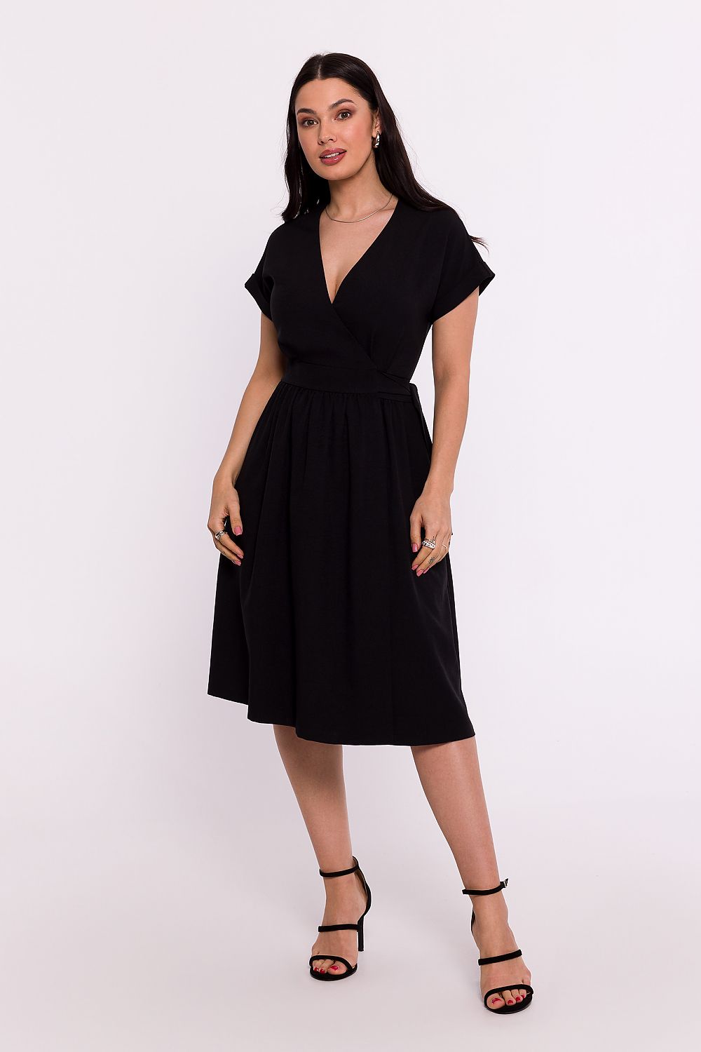 BeWear Elegant Polish Daydress - Feminine Envelope Design with Adjustable Waist and Flared Bottom