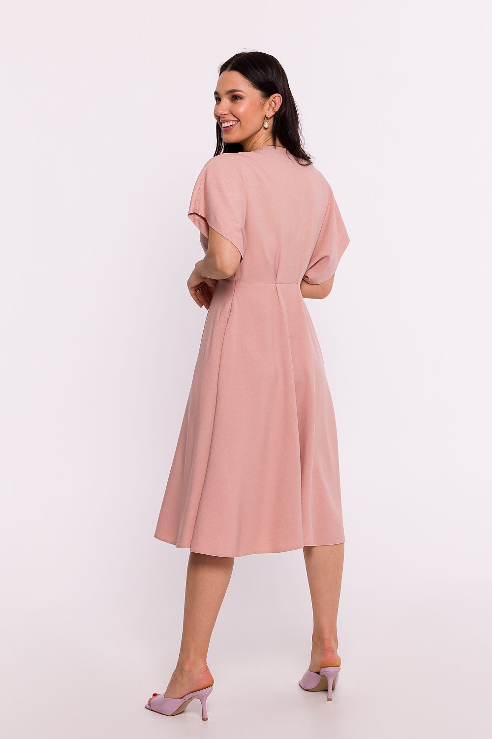 Elegant BeWear Daydress with Envelope Neckline and Batwing Sleeves, 100% Polyester, Polish Craftsmanship