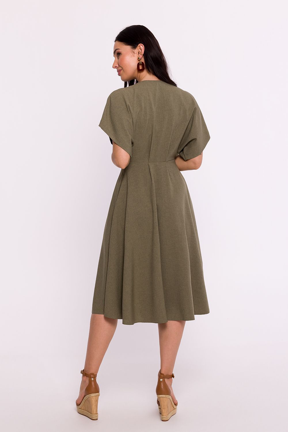 Elegant BeWear Daydress with Envelope Neckline and Batwing Sleeves, 100% Polyester, Polish Craftsmanship