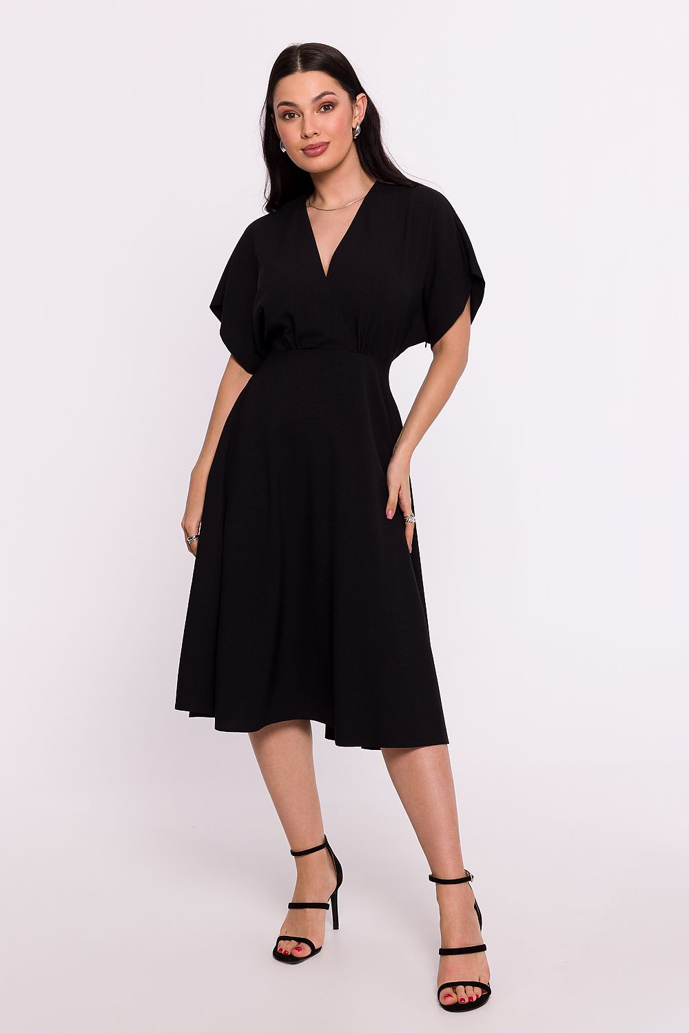 Elegant BeWear Daydress with Envelope Neckline and Batwing Sleeves, 100% Polyester, Polish Craftsmanship