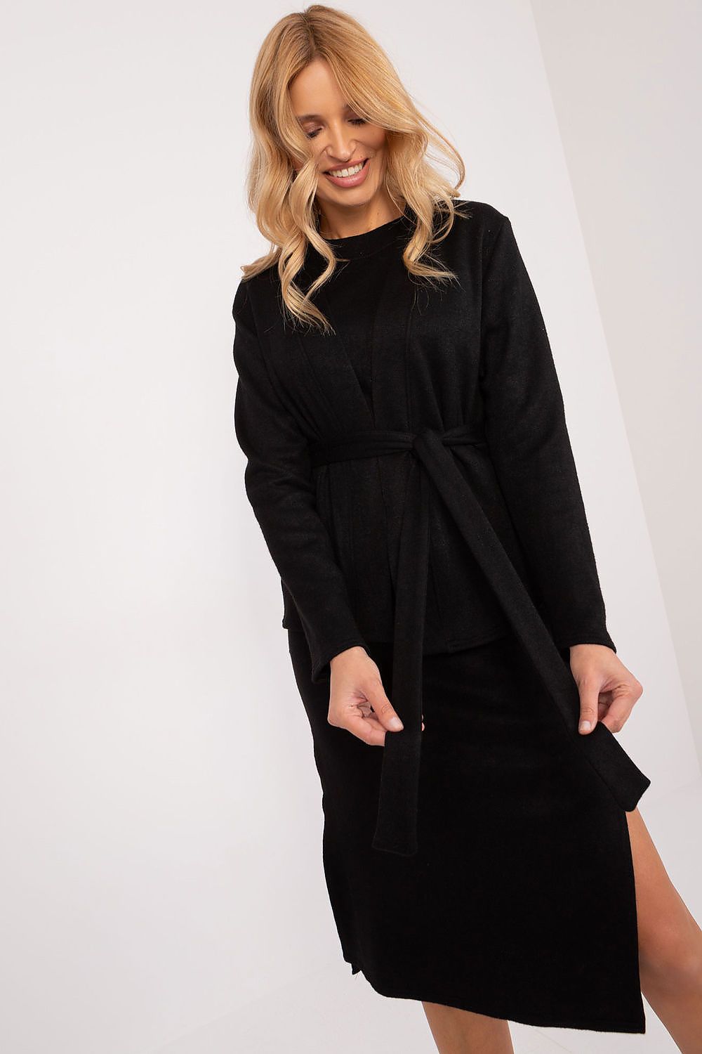 Elegant Lakerta Set: Angora Cardigan and Sleeveless Knee-Length Dress for Stylish Comfort