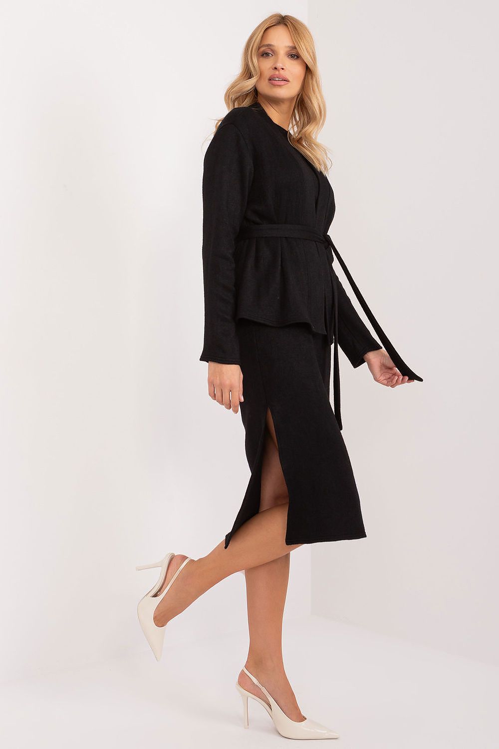 Elegant Lakerta Set: Angora Cardigan and Sleeveless Knee-Length Dress for Stylish Comfort