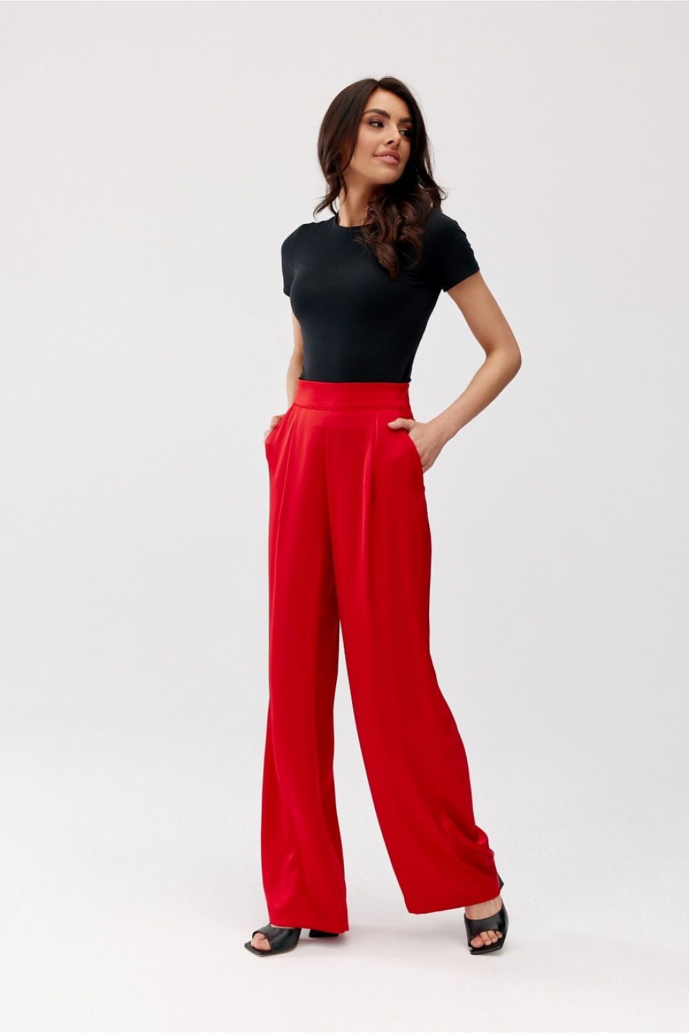 Roco Fashion Elsa Satin Wide-Leg Trousers with High Waist and Pockets for Elegant Occasions