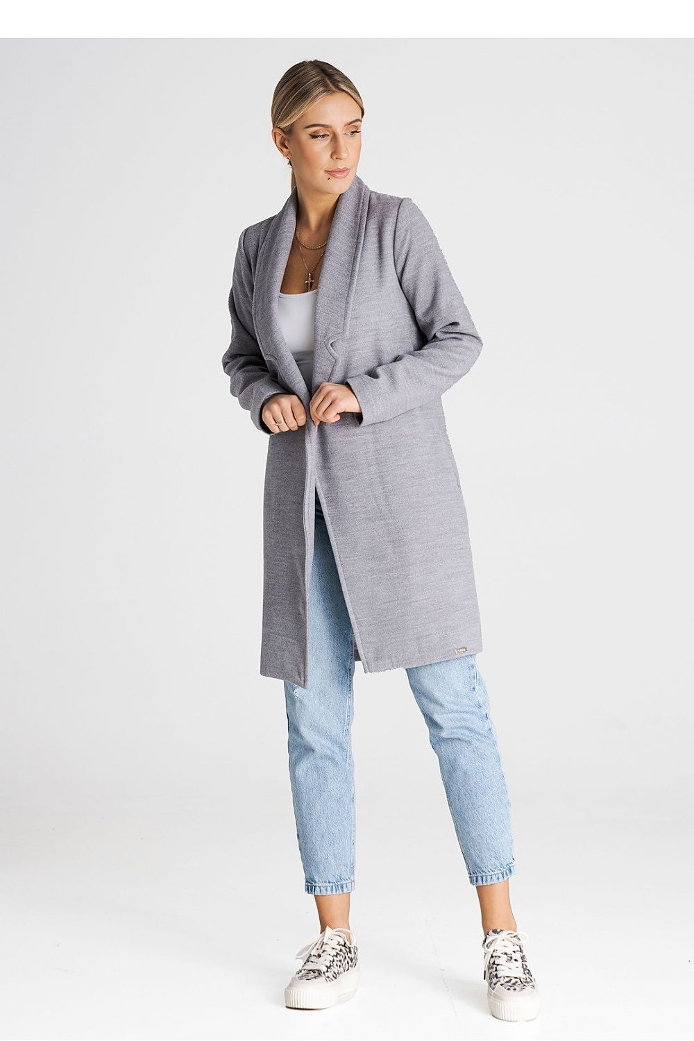 Luxury Figl Coat With Large Lined Collar - Versatile Unbuttoned Design With Inner Pockets