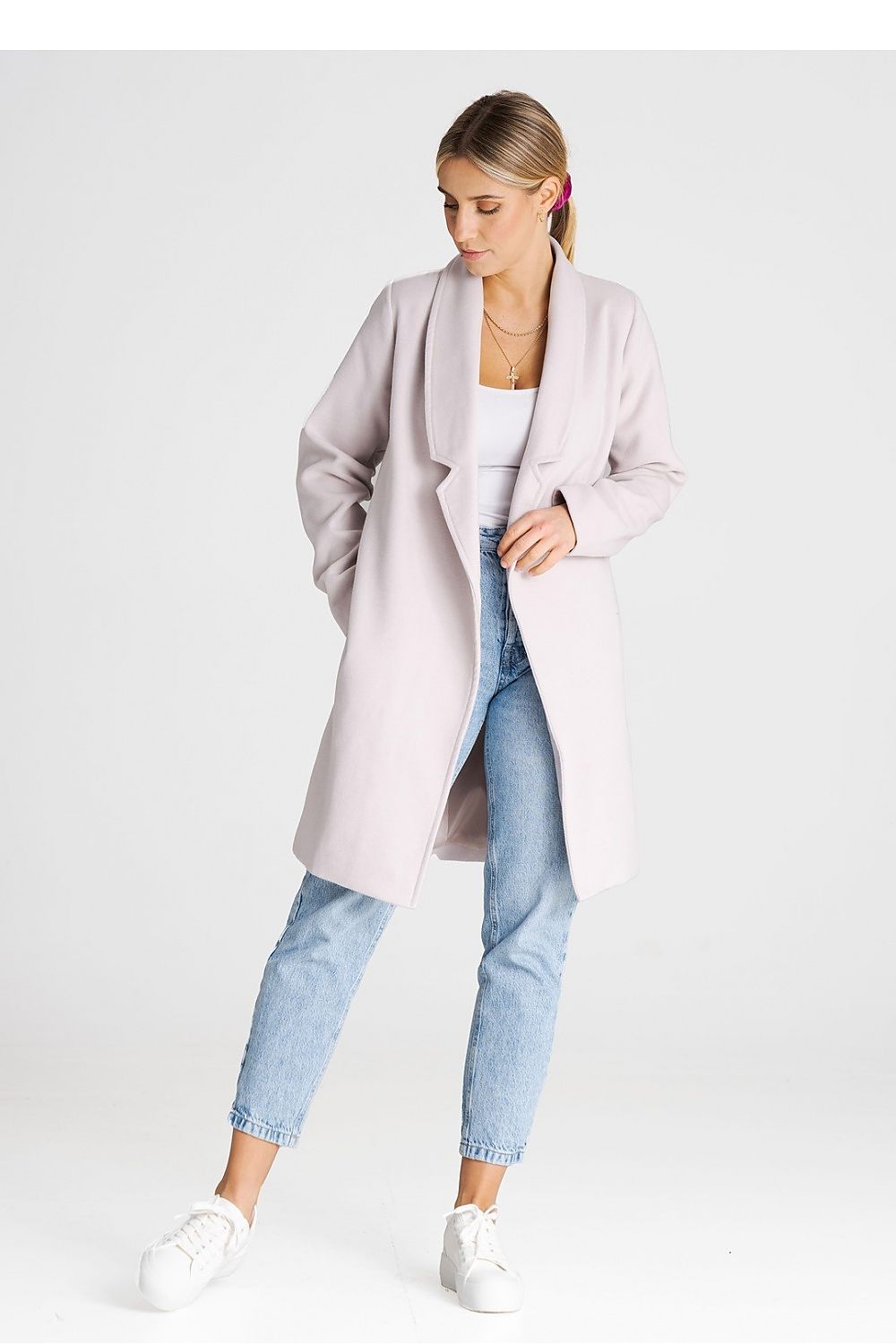 Luxury Figl Coat With Large Lined Collar - Versatile Unbuttoned Design With Inner Pockets