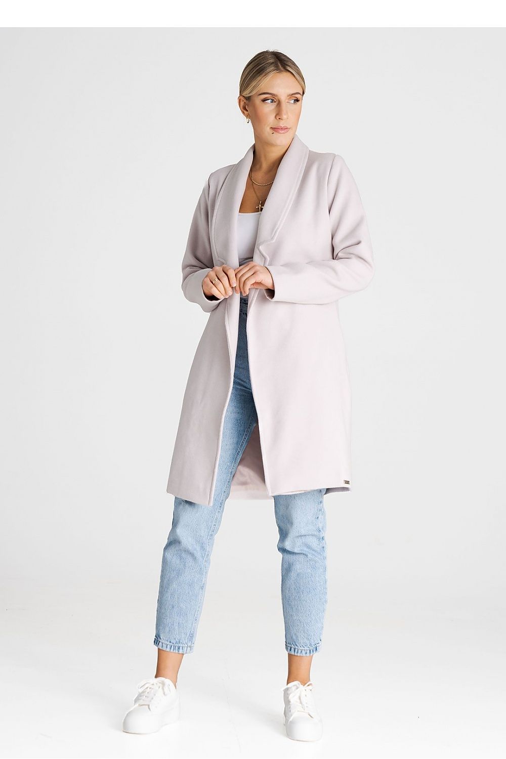 Luxury Figl Coat With Large Lined Collar - Versatile Unbuttoned Design With Inner Pockets
