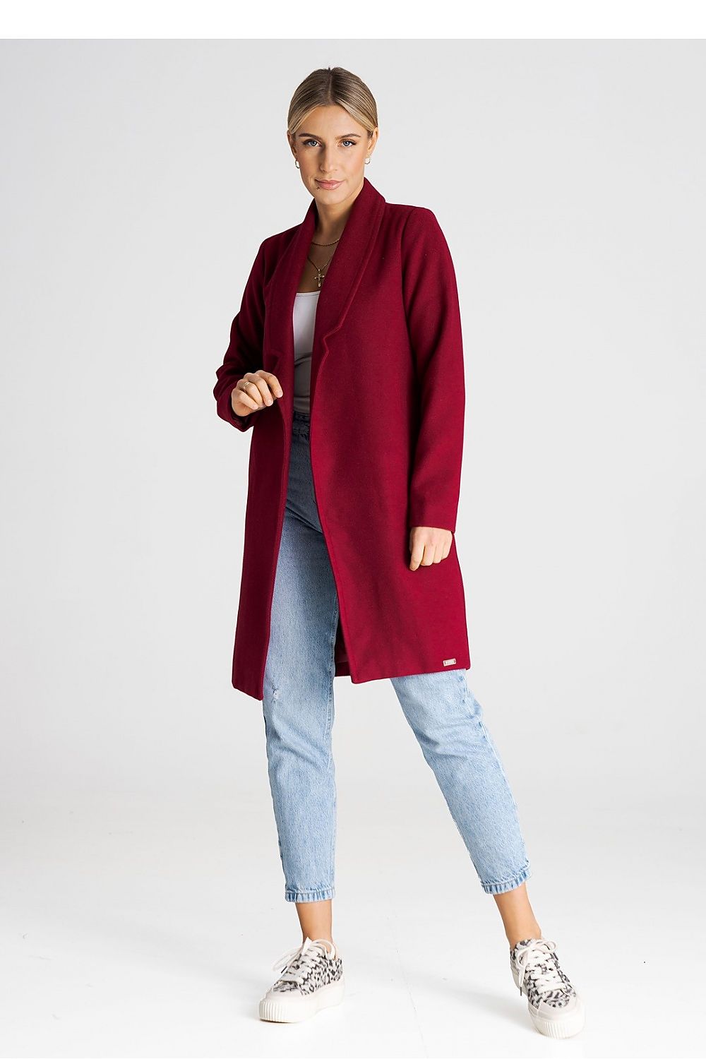 Luxury Figl Coat With Large Lined Collar - Versatile Unbuttoned Design With Inner Pockets