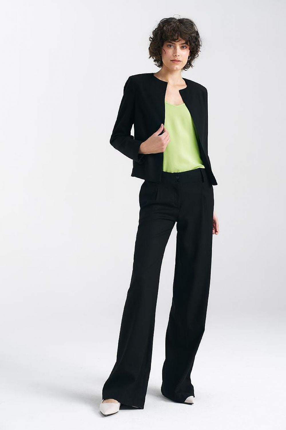 Elegant Pistachio Green Boxy Jacket with Shoulder Pads | High-Quality Viscose, Linen, Cotton Blend