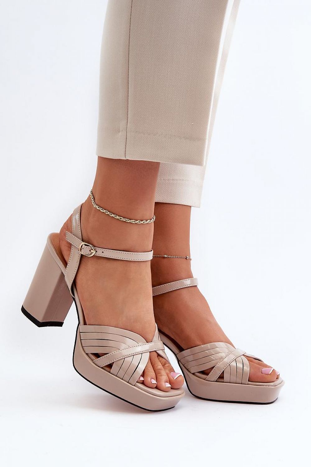Elegant Women's 9Cm Heel Sandals with Adjustable Buckle - S.Barski Shiny Footwear