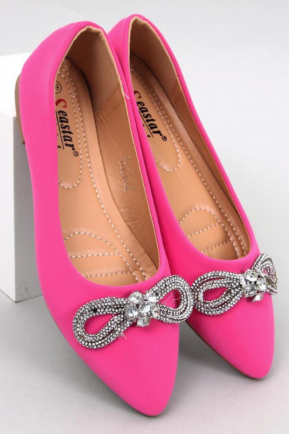 Elegant Inello Ballerina Flats with Sparkling Zircon Bow - Comfortable Ecological Leather