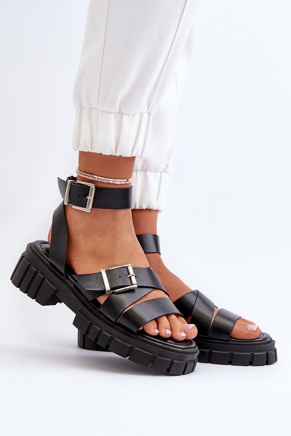 Women's Eco Leather Platform Sandals with Adjustable Strap and Comfortable Insole - 4.5 cm Heel