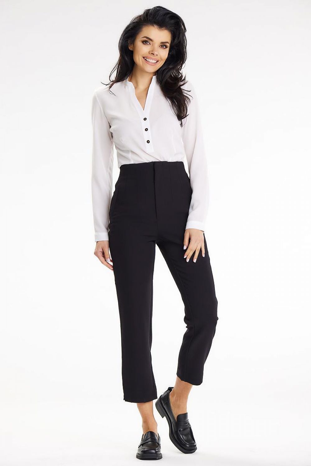 Elegant Stand-Up Blouse With Heart Neckline And Buttoned Cuff Sleeves