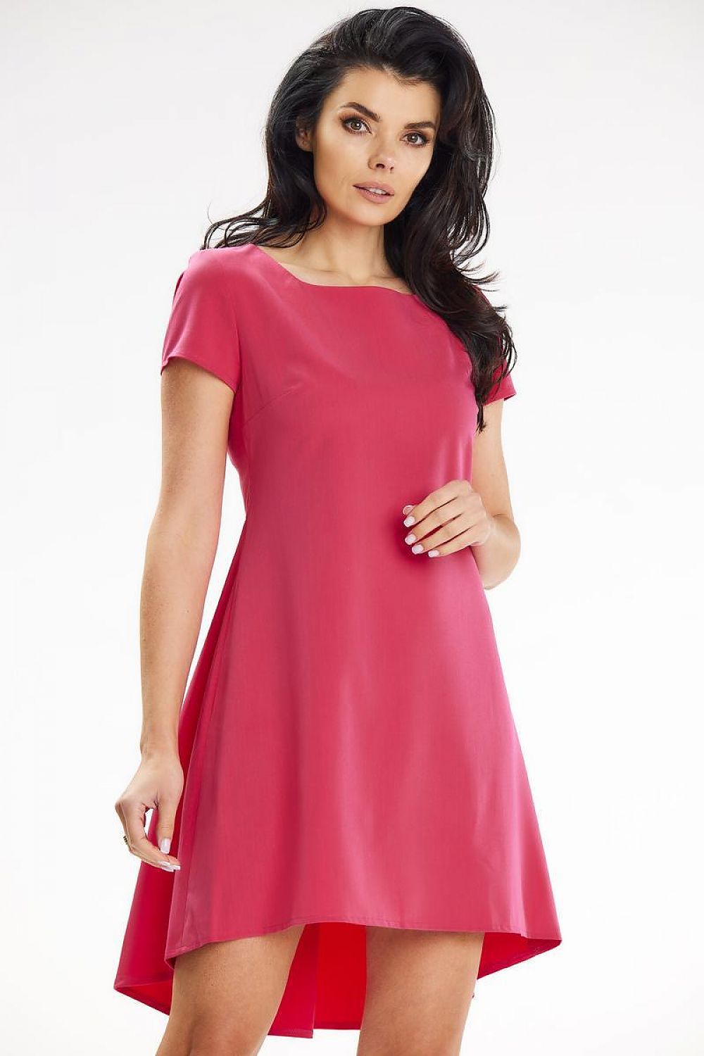 Stylish Asymmetrical Mini Dress With Contrasting Pleats | Awama
