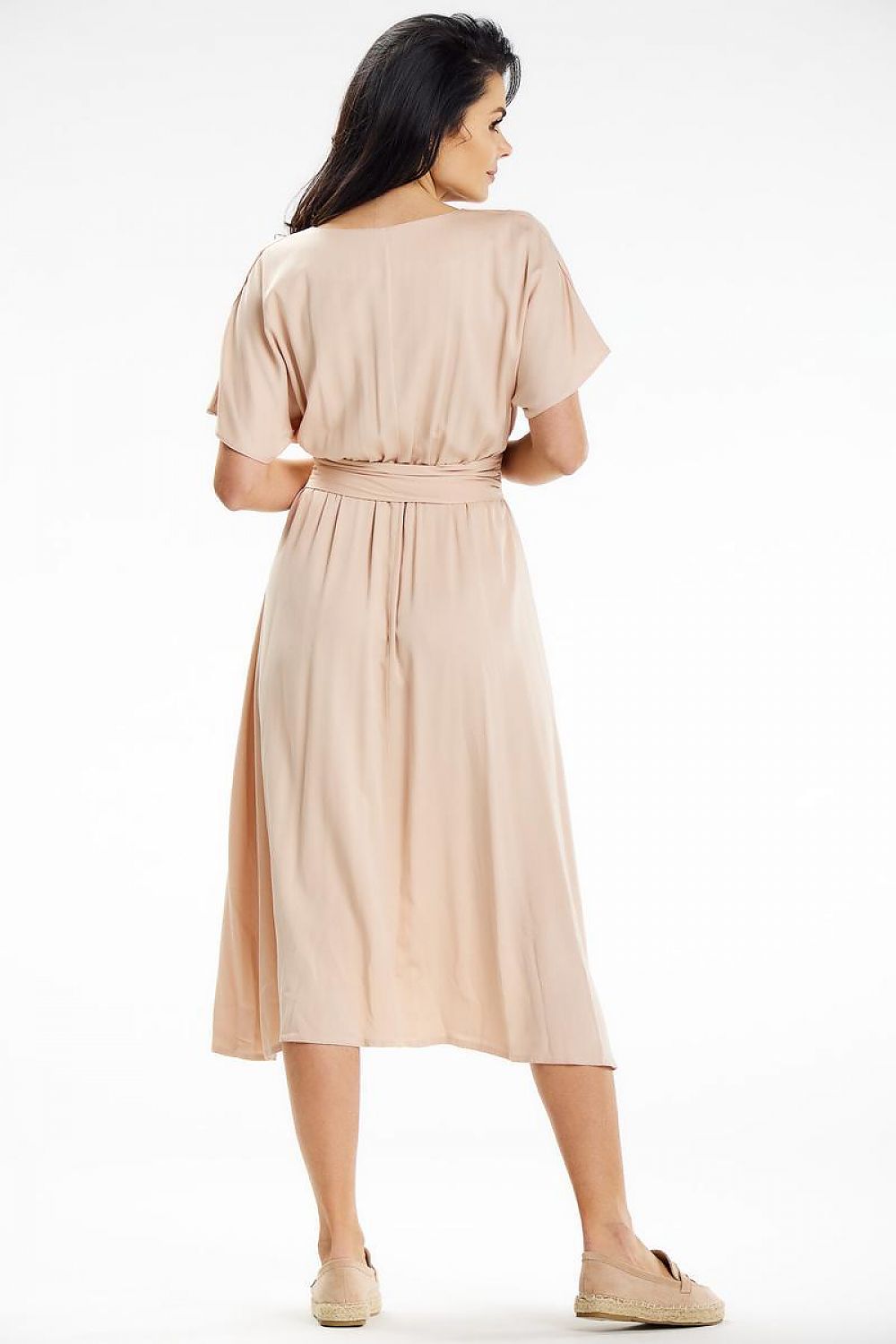 Flared Midi Dress with Envelope Top & Kimono Sleeves by Awama – Elegant Wrap Style