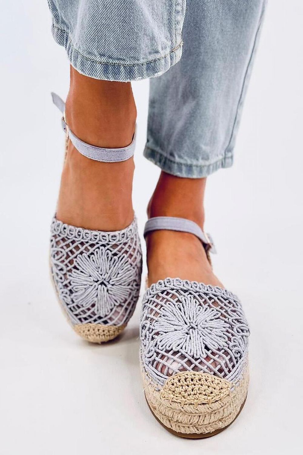 Inello Women's Espadrille Sandals in Ecological Suede with Adjustable Ankle Strap
