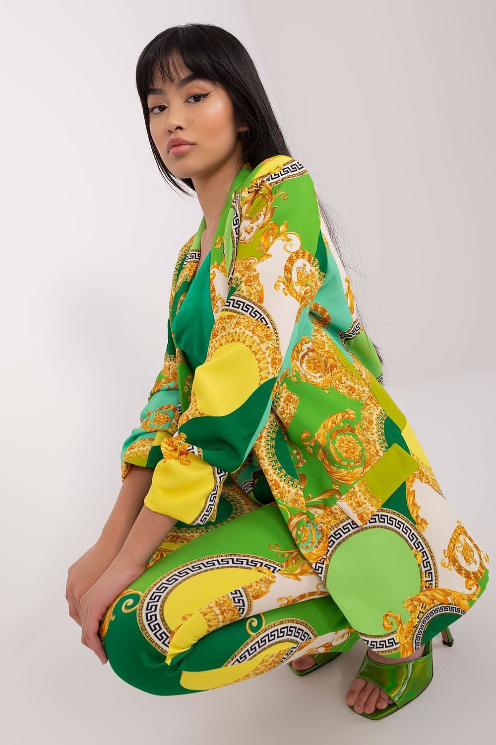 Elegant Unbuttoned Blazer by Italy Moda with Colourful Print - Versatile 3/4 Sleeve Jacket for All Seasons