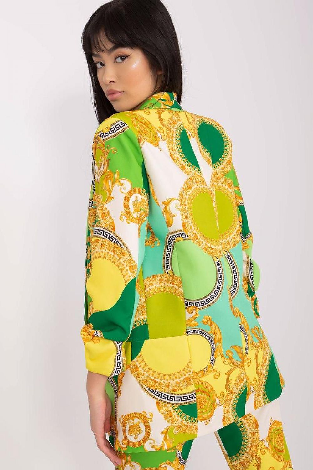 Elegant Unbuttoned Blazer by Italy Moda with Colourful Print - Versatile 3/4 Sleeve Jacket for All Seasons