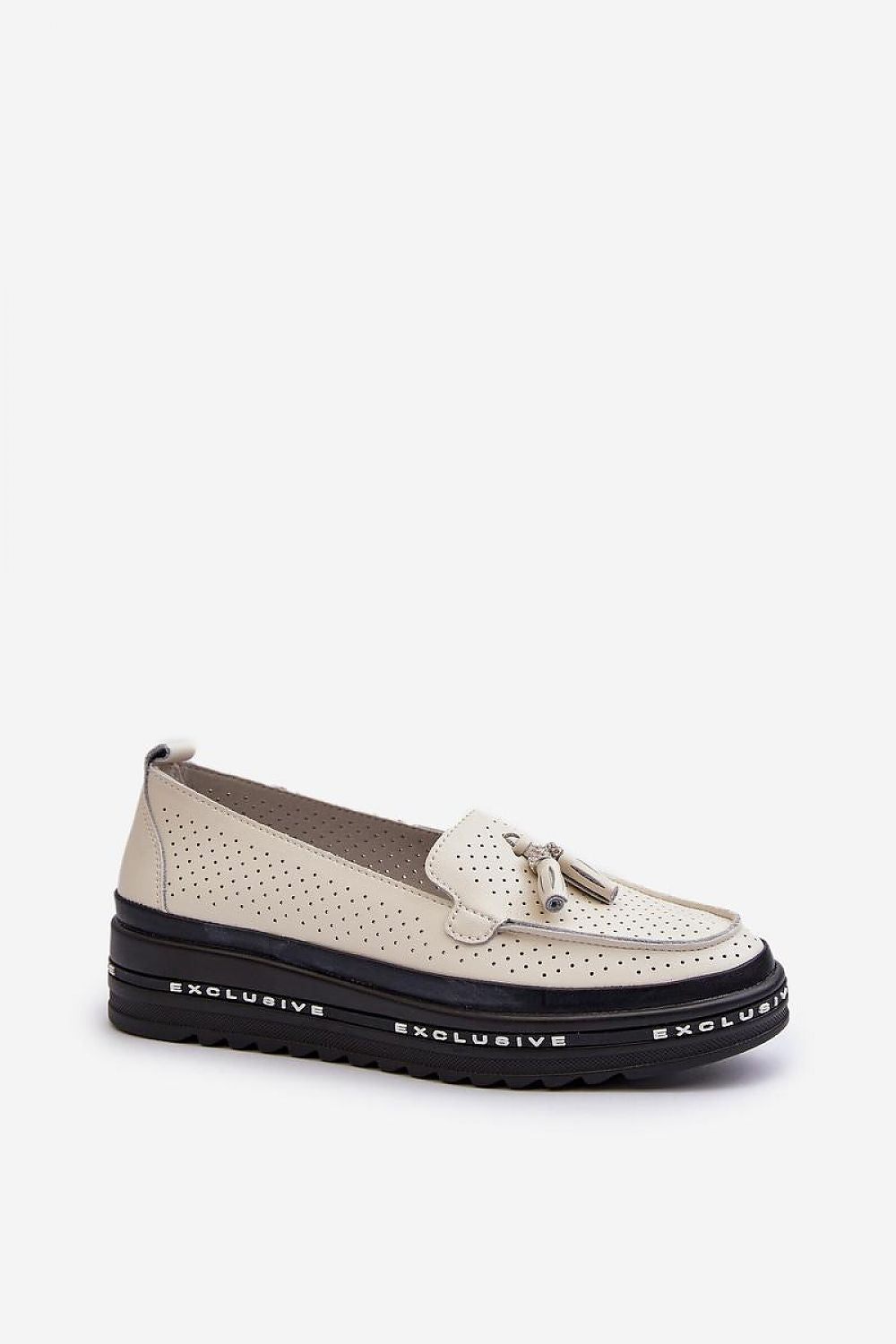 Elegant Platform Leather Moccasins With Openwork Upper - Modern Style & Comfort