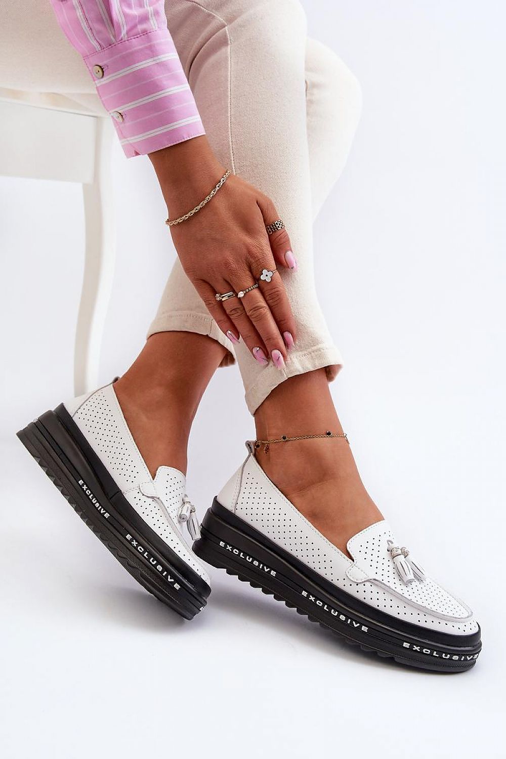 Elegant Platform Leather Moccasins With Openwork Upper - Modern Style & Comfort