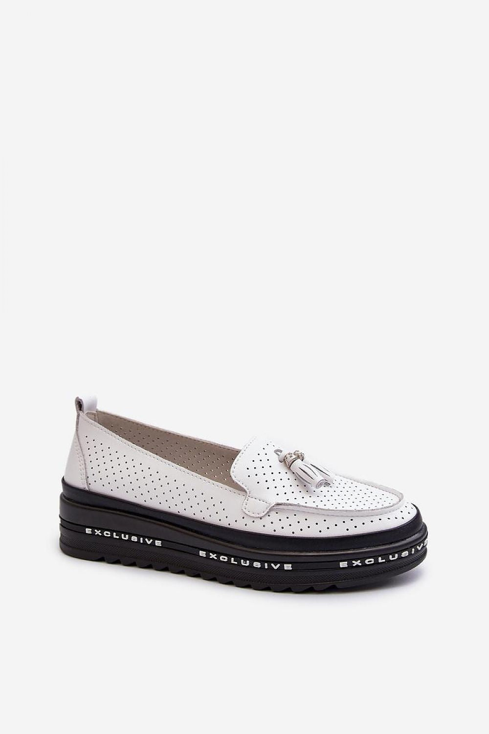 Elegant Platform Leather Moccasins With Openwork Upper - Modern Style & Comfort