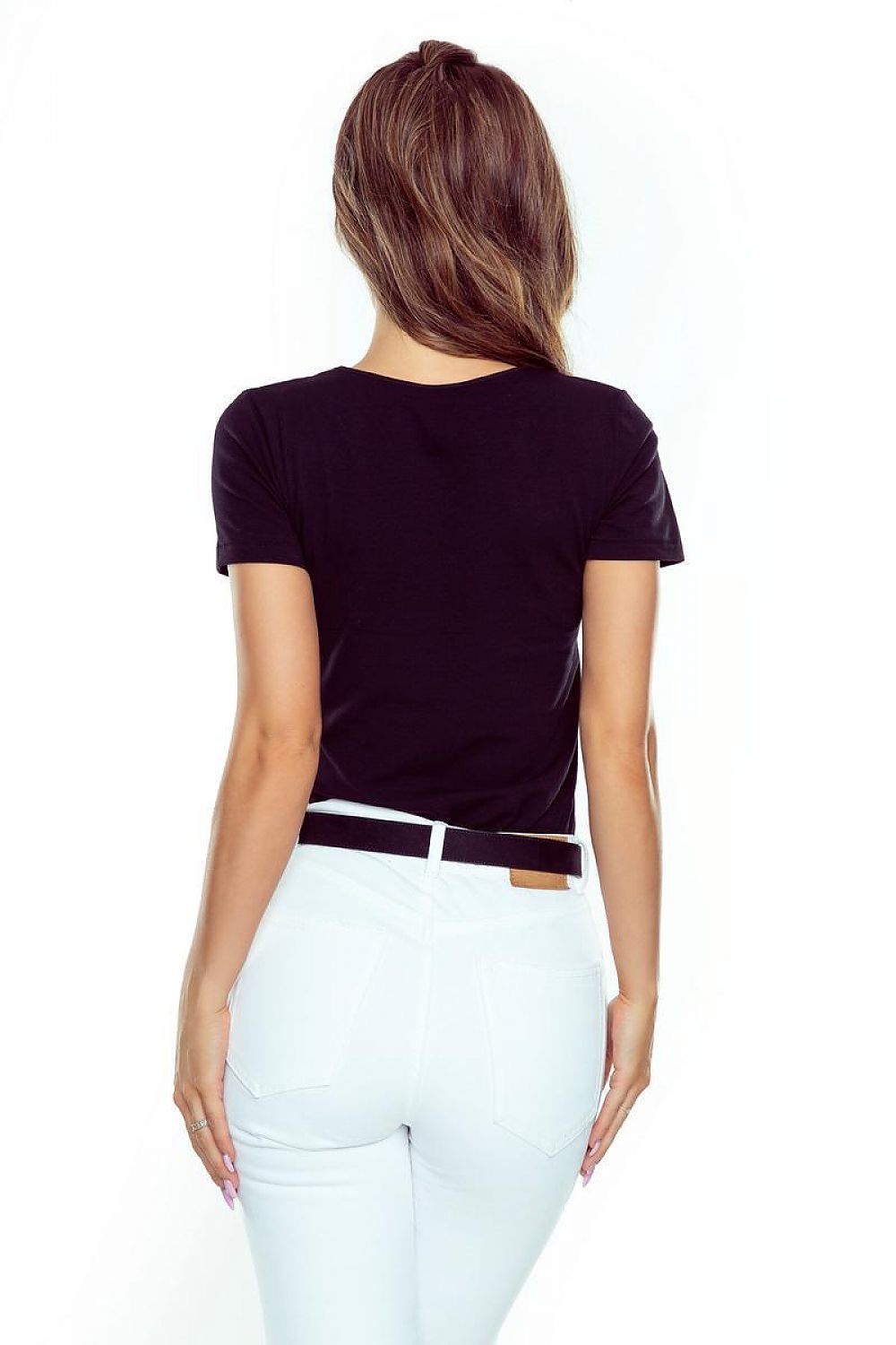 Eldar Stylish Fitted Cotton Blouse with Teardrop Neckline & Cutouts in Black and White