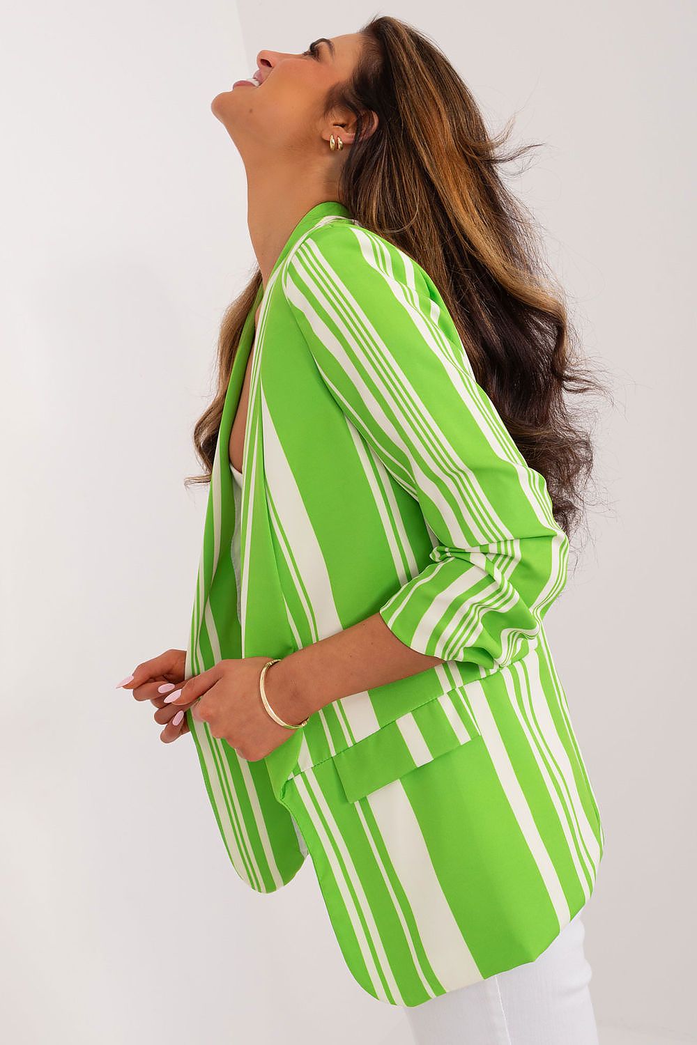 Italy Moda Striped Blazer - Relaxed 3/4 Sleeve Casual Jacket for Spring/Summer Elegance