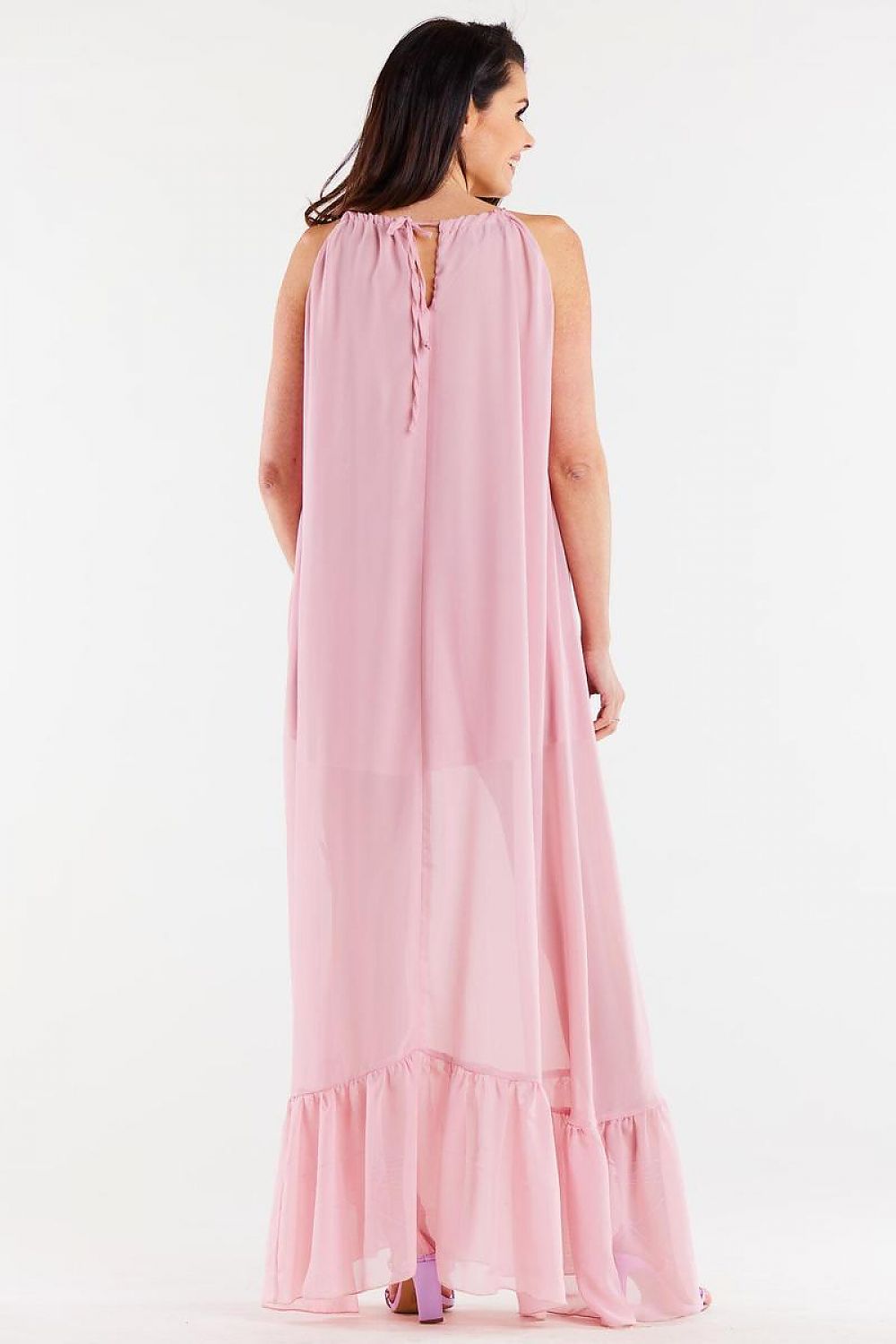 Elegant Long Chiffon Daydress with Ruffle Hem and Adjustable Straps by Awama