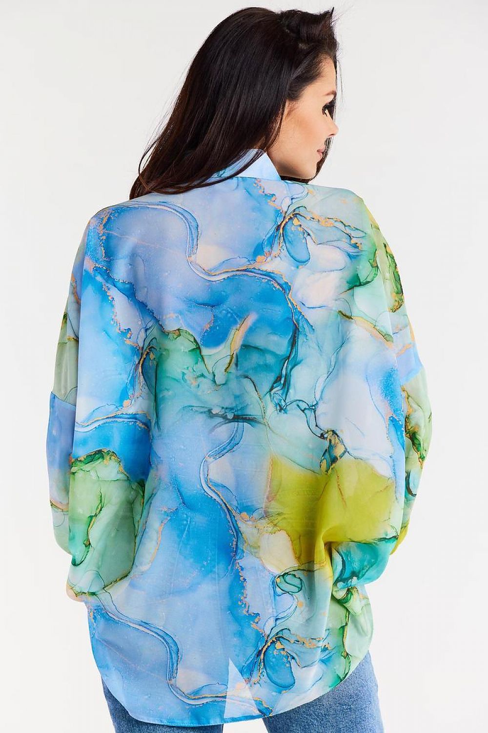 Oversized Chiffon Long Sleeve Shirt with Ruffled Cuffs by Awama - Elegant Style