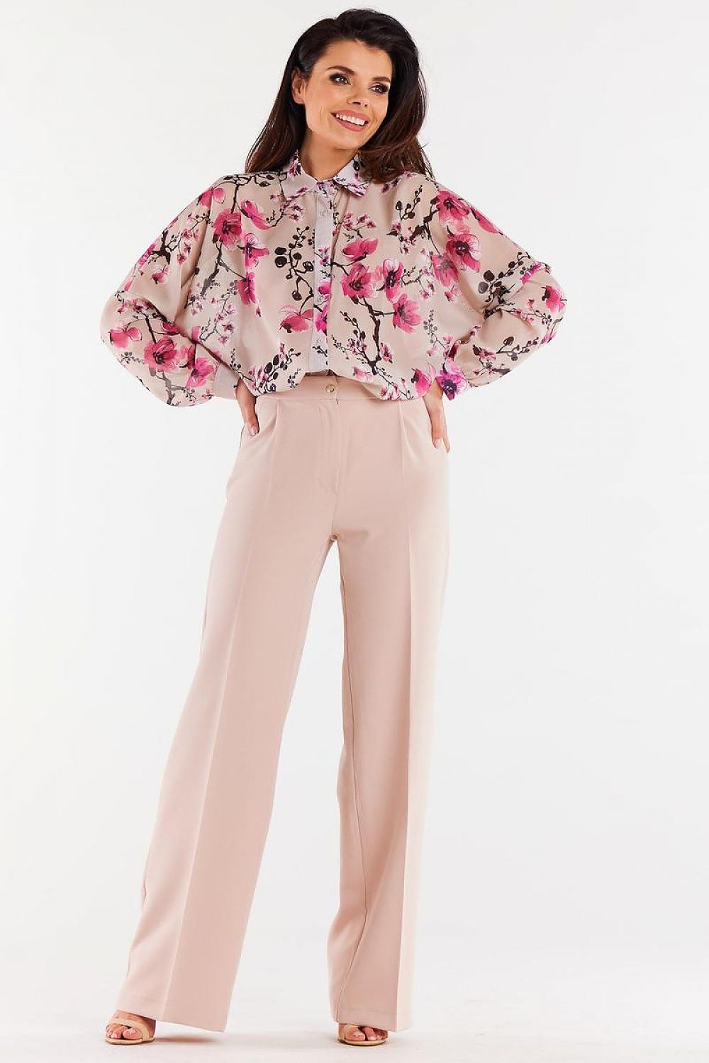 Oversized Chiffon Long Sleeve Shirt with Ruffled Cuffs by Awama - Elegant Style
