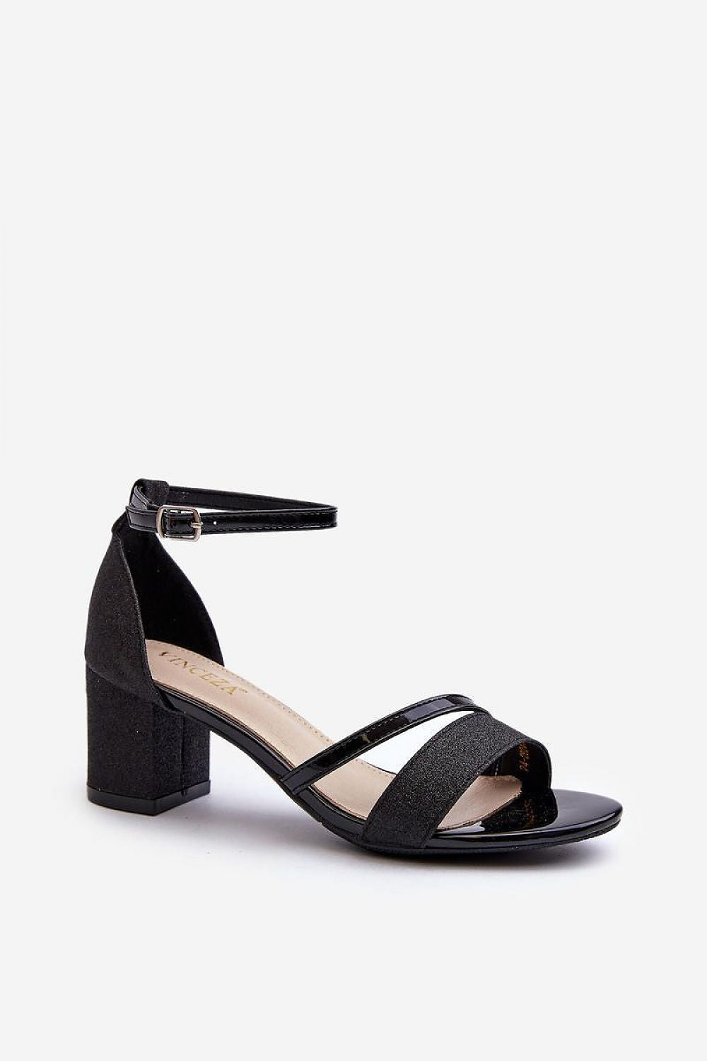 Elegant Vinceza Low Stiletto Heeled Sandals with Glitter - Soft Eco Leather Insole, 6.5 cm Heel