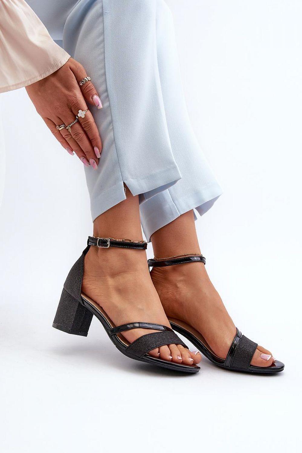 Elegant Vinceza Low Stiletto Heeled Sandals with Glitter - Soft Eco Leather Insole, 6.5 cm Heel