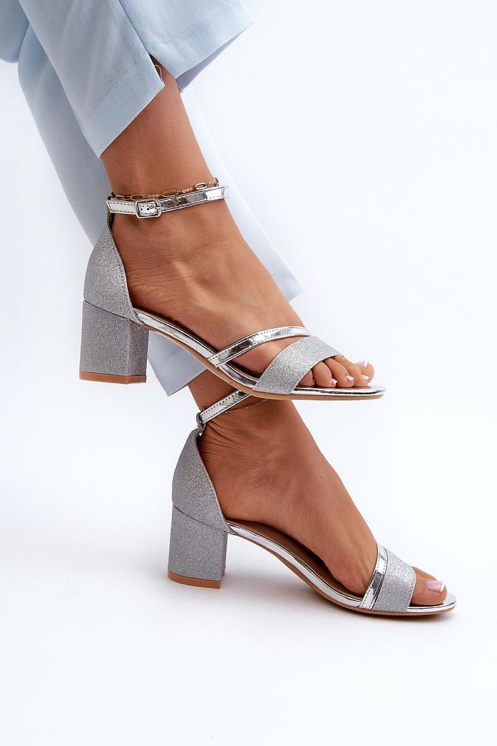 Elegant Vinceza Low Stiletto Heeled Sandals with Glitter - Soft Eco Leather Insole, 6.5 cm Heel