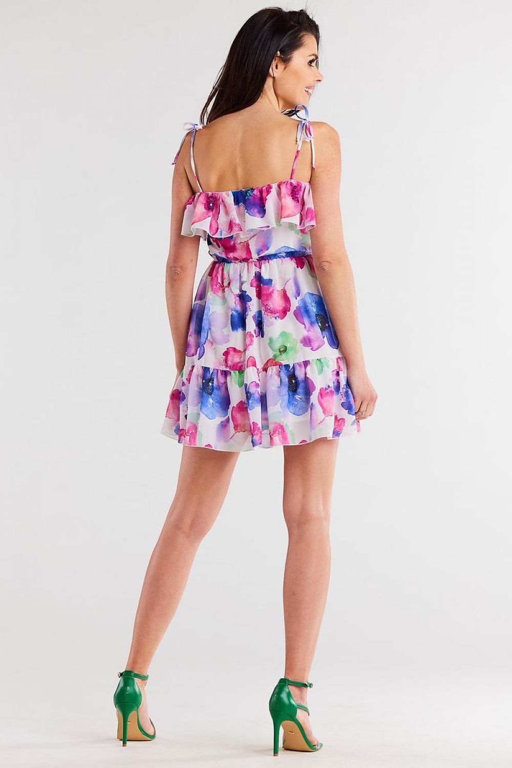 Elegant Chiffon Daydress With Frilled Neckline & Elasticated Waist - Awama