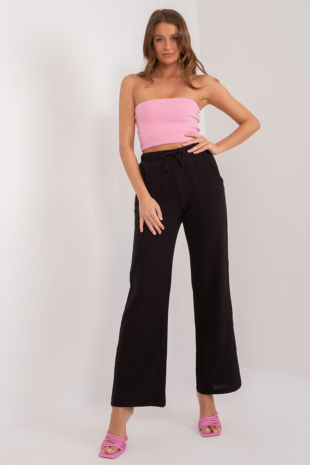 Luxury Women's High Waist Cotton Trousers with Tie Strings and Pockets by Sublevel