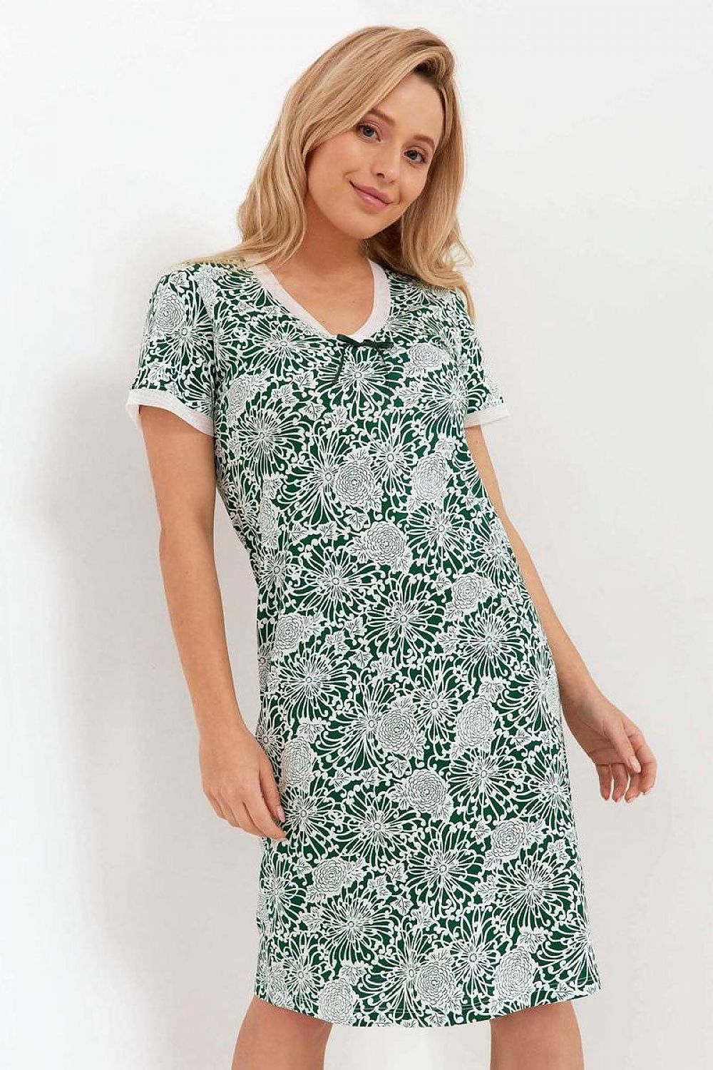 Elegant 100% Cotton Knee-Length Nightshirt with Mesh Detailing by Cana - Women's V-Neck Comfort