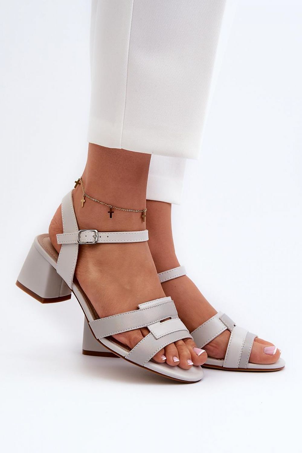 Elegant Eco-Leather Heel Sandals With Adjustable Strap And Comfortable Genuine Leather Insole
