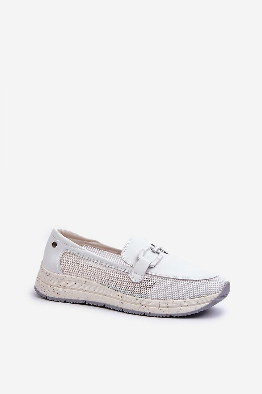 Elegant Women's Moccasins in Natural Leather with Decorative Buckle and Comfort Wedge Sole