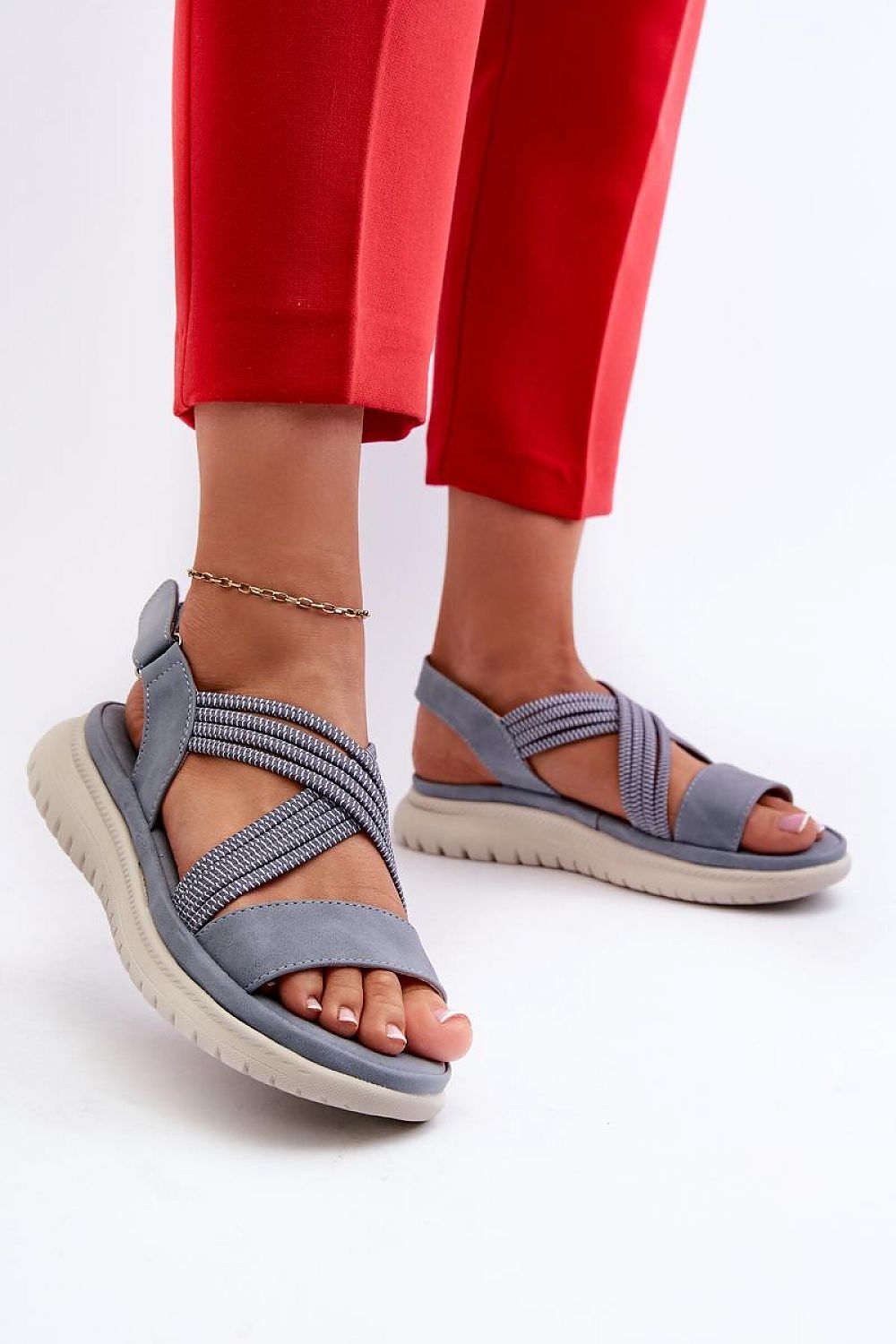 Lightweight Women's Sandals with Velcro and Elastic Straps for Comfort - 4 cm Heel Height