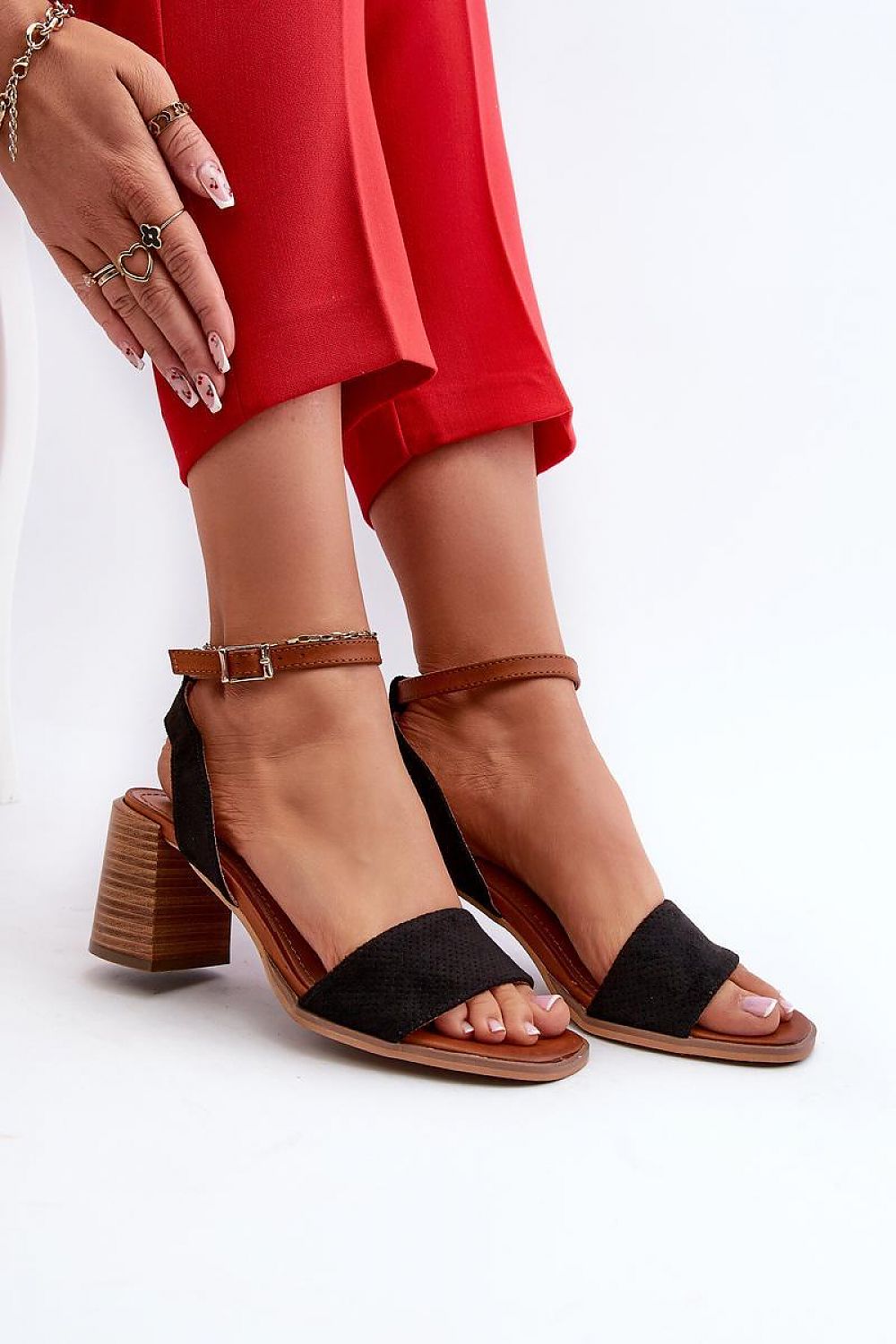Elegant Women's Eco-Suede Heel Sandals with Adjustable Buckle - 7cm Block Heel