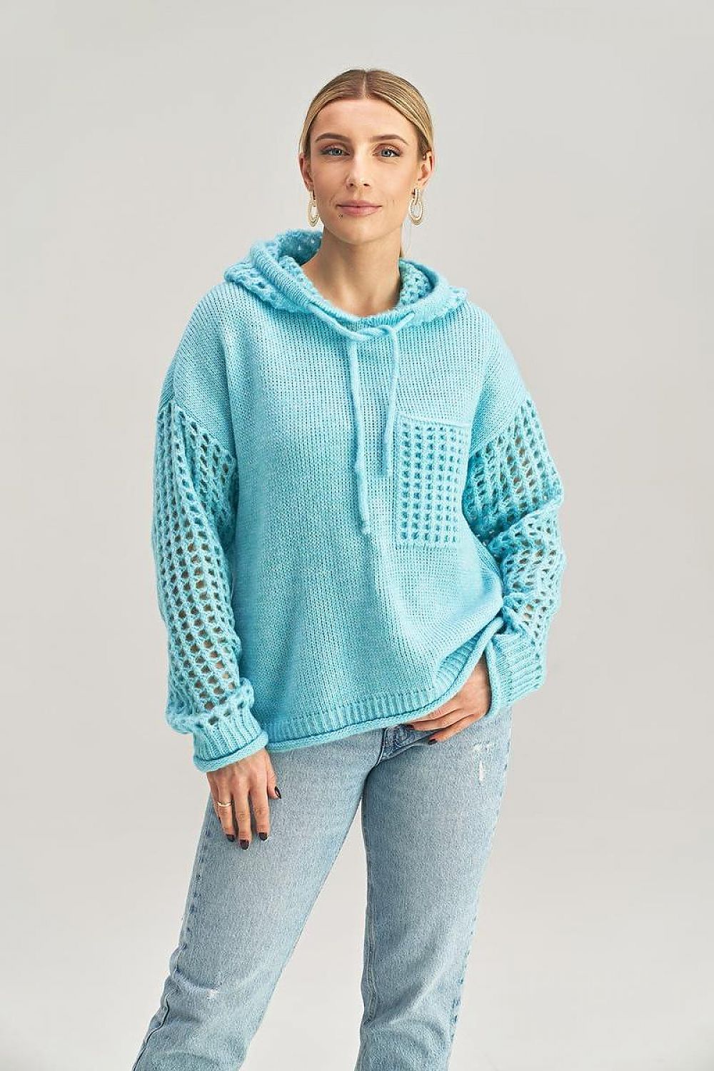 Elegant Long-Sleeved Hooded Jumper with Fashionable Decorative Pocket by Figl