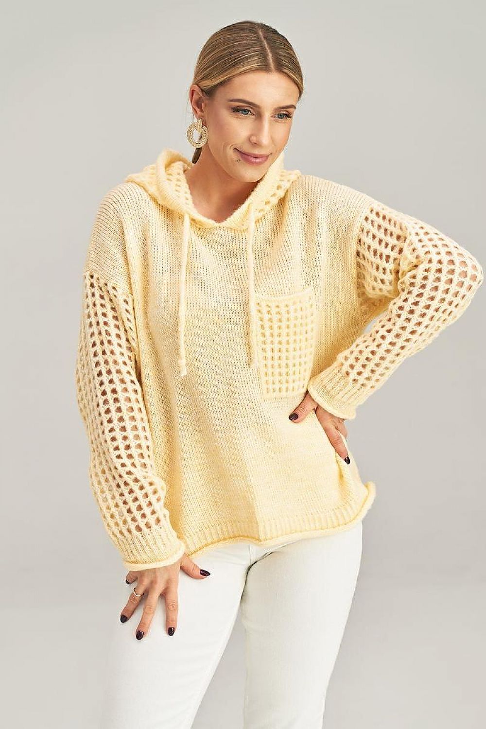 Elegant Long-Sleeved Hooded Jumper with Fashionable Decorative Pocket by Figl