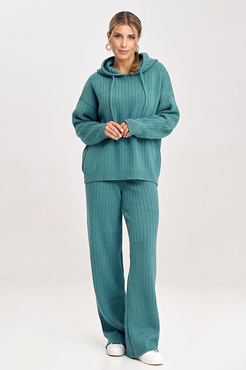 Luxury Figl Knit Set: Hooded Sweatshirt & Wide-Leg Pants in Soft Acrylic Blend