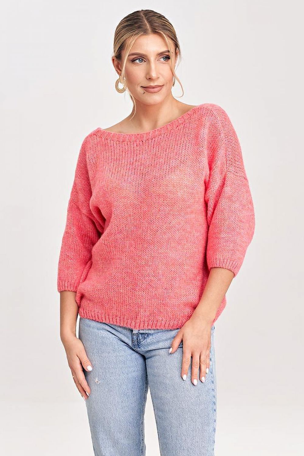 Figl Elegant V-Cut Back Jumper with Decorative Bow and 3/4 Length Sleeves