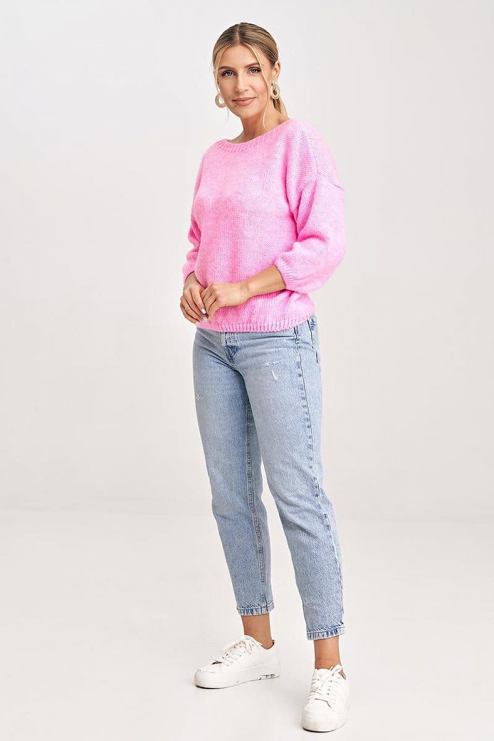 Figl Elegant V-Cut Back Jumper with Decorative Bow and 3/4 Length Sleeves