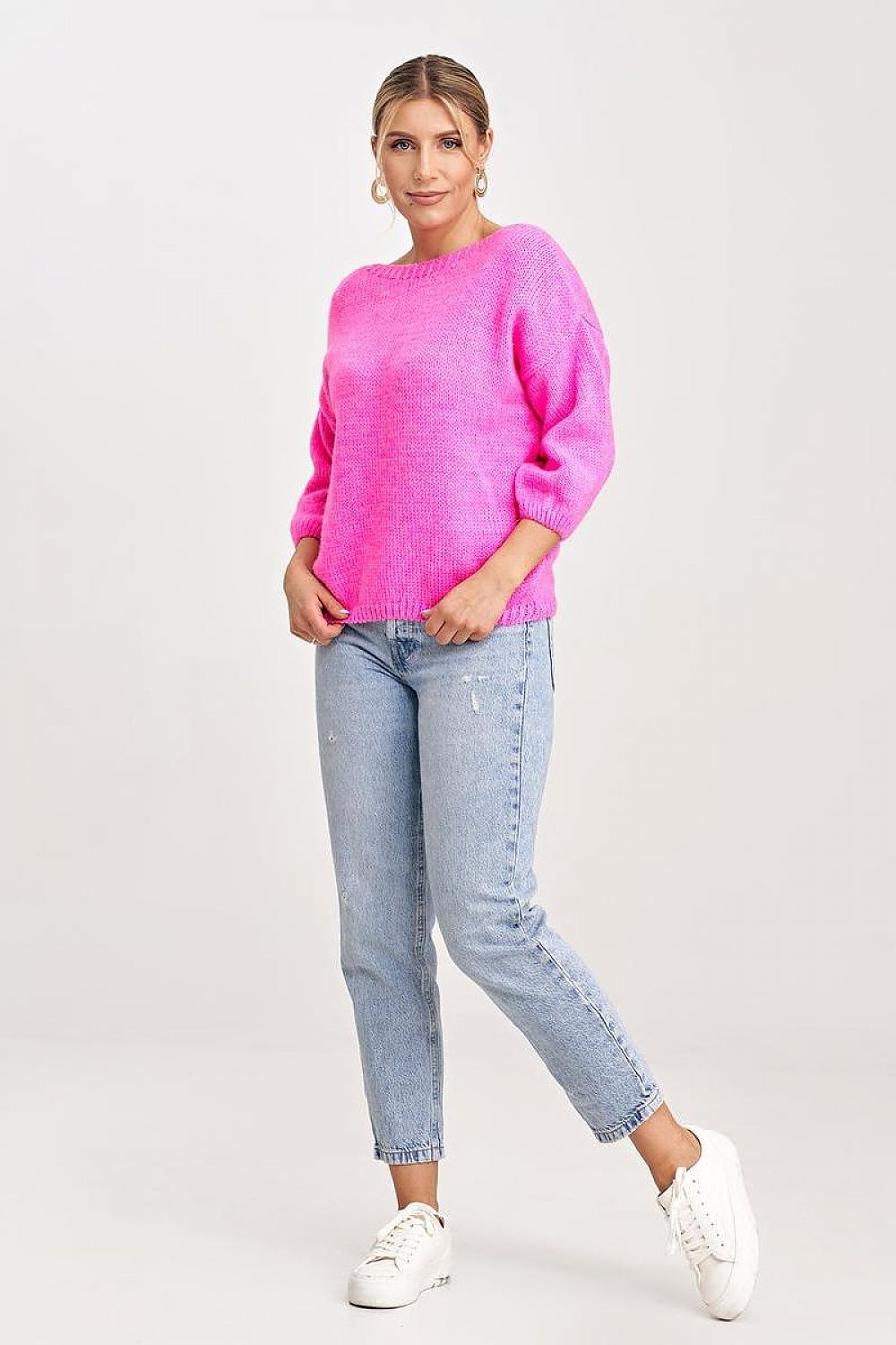 Figl Elegant V-Cut Back Jumper with Decorative Bow and 3/4 Length Sleeves