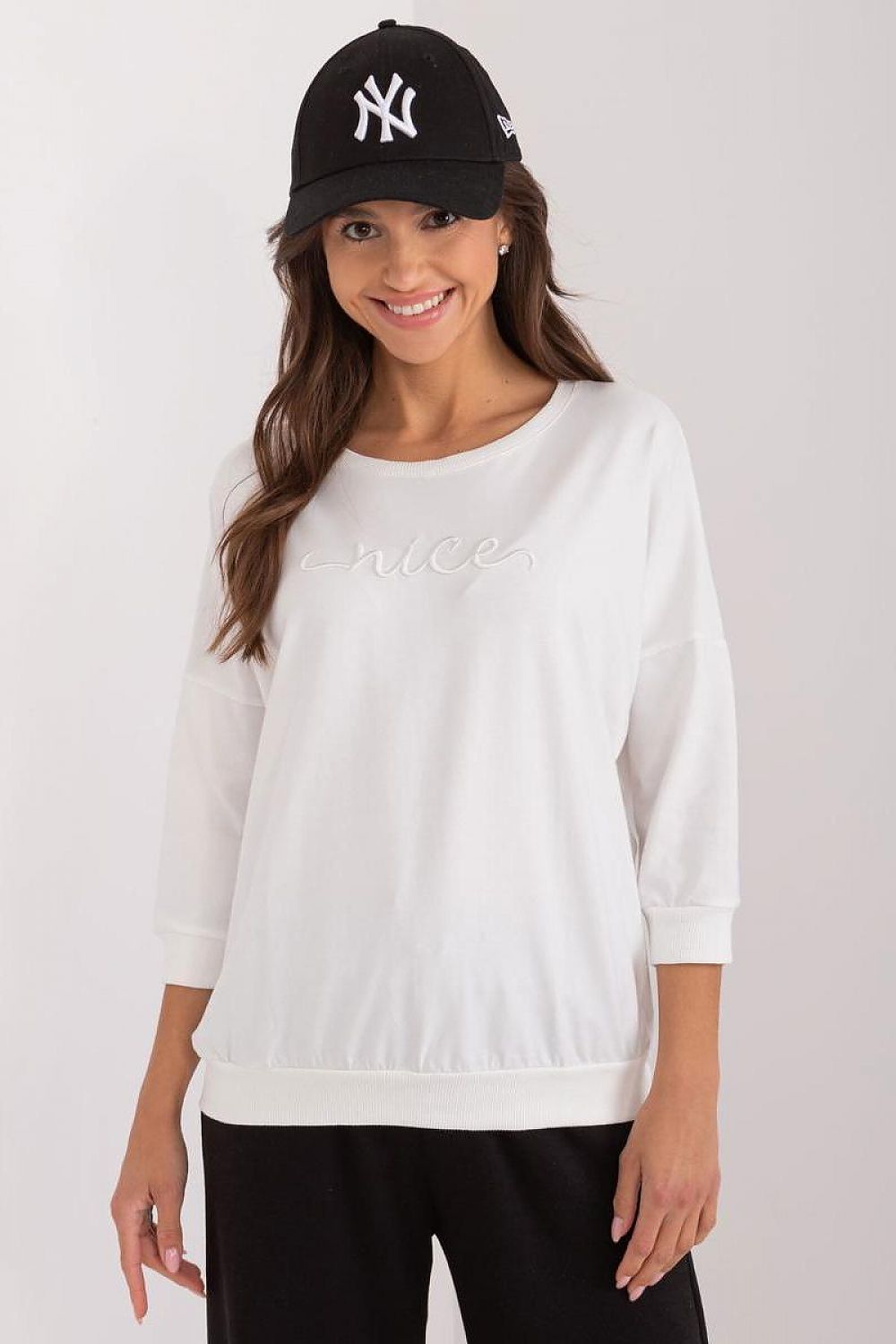 Luxury Women's Daily Sweatshirt - Cotton Spandex Blend, 3/4 Sleeves, Relaxed Fit, Casual Elegance