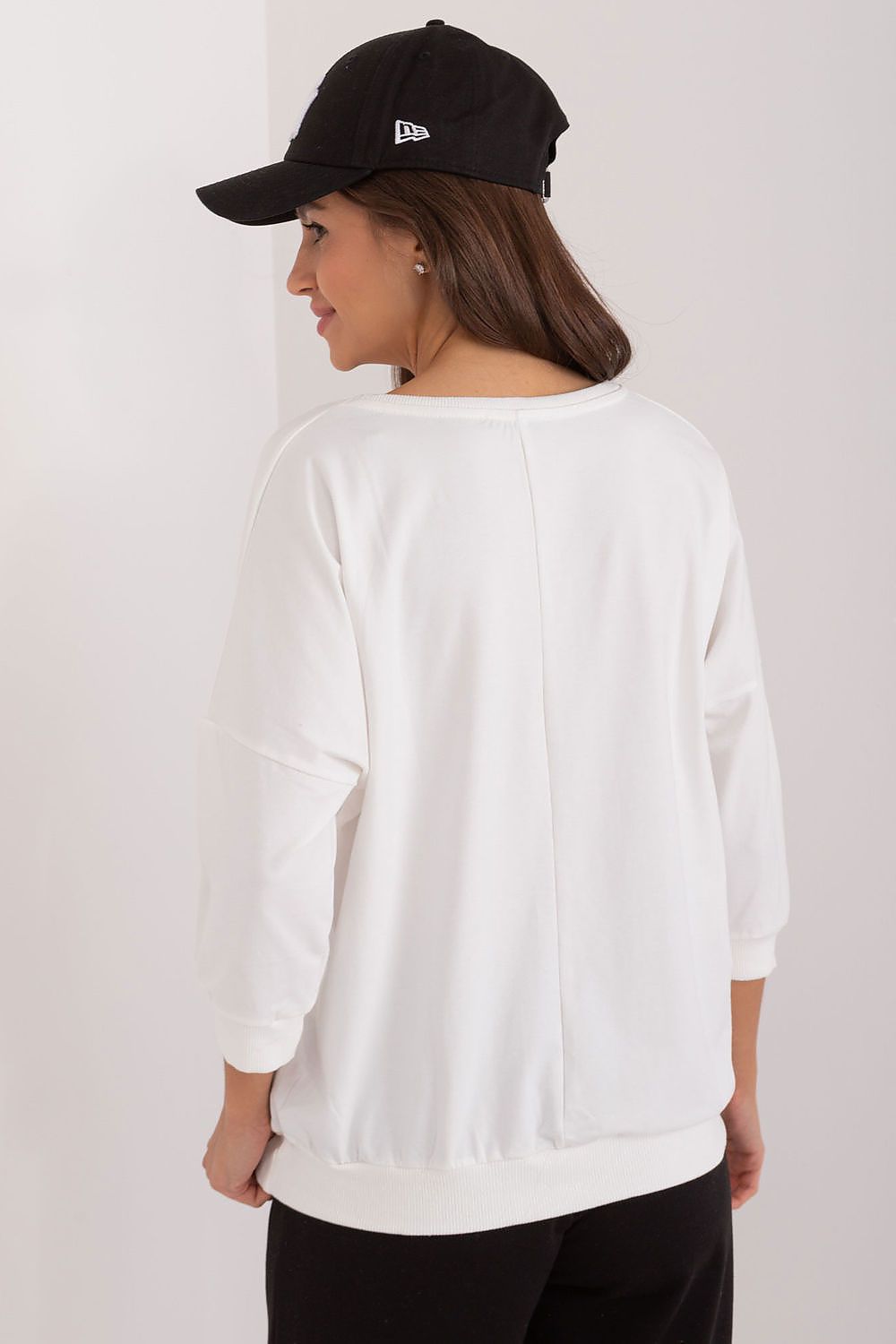 Luxury Women's Daily Sweatshirt - Cotton Spandex Blend, 3/4 Sleeves, Relaxed Fit, Casual Elegance