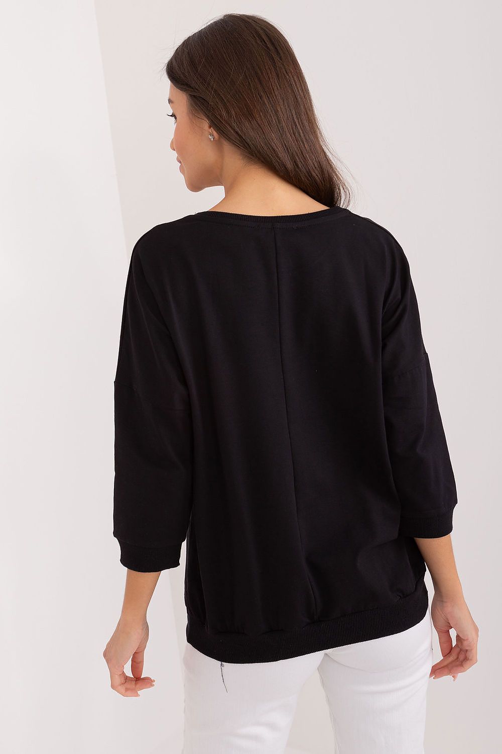 Luxury Women's Daily Sweatshirt - Cotton Spandex Blend, 3/4 Sleeves, Relaxed Fit, Casual Elegance