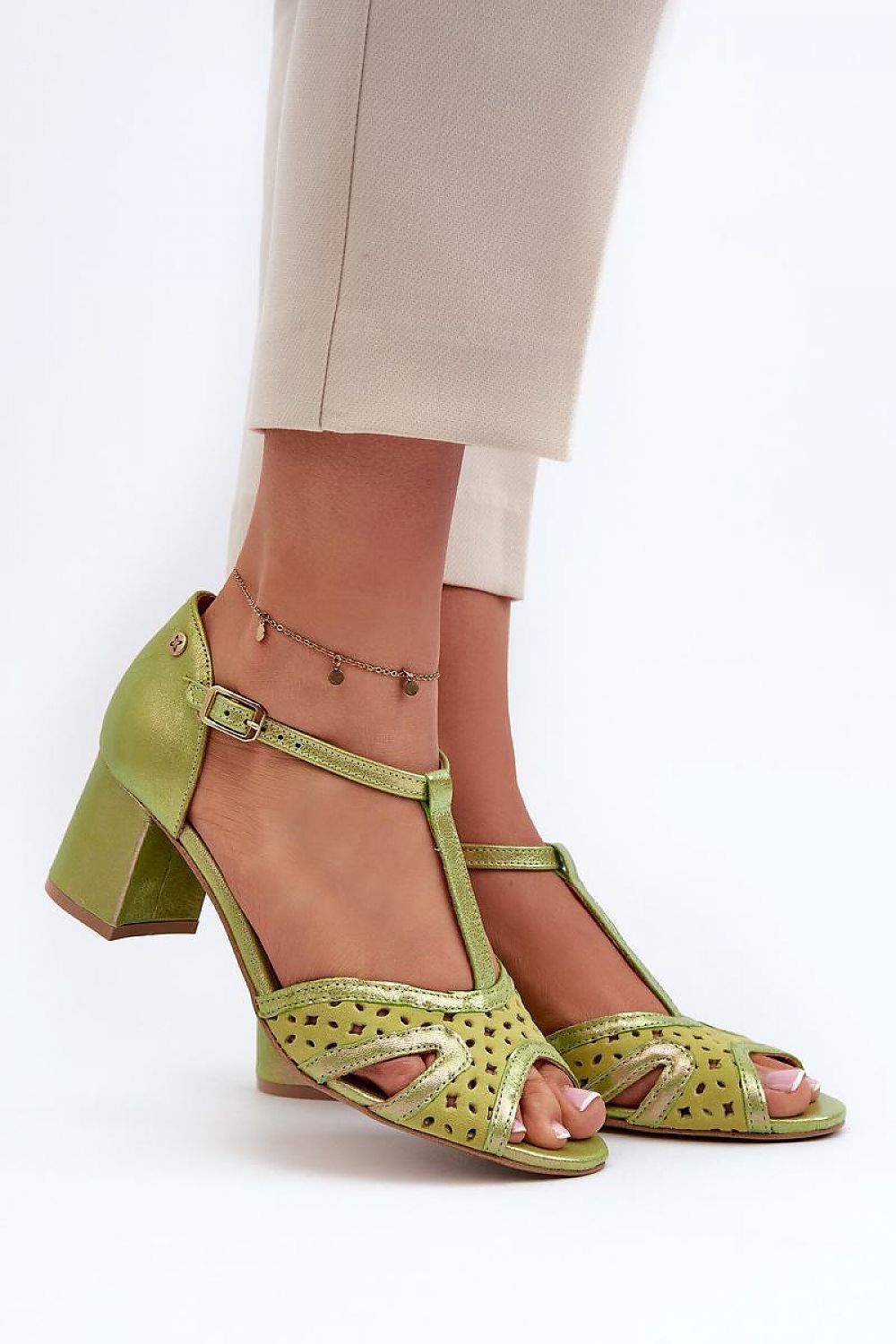 Maciejka Women's Genuine Leather Heel Sandals with Adjustable Buckle - 6cm Block Heel Elegance