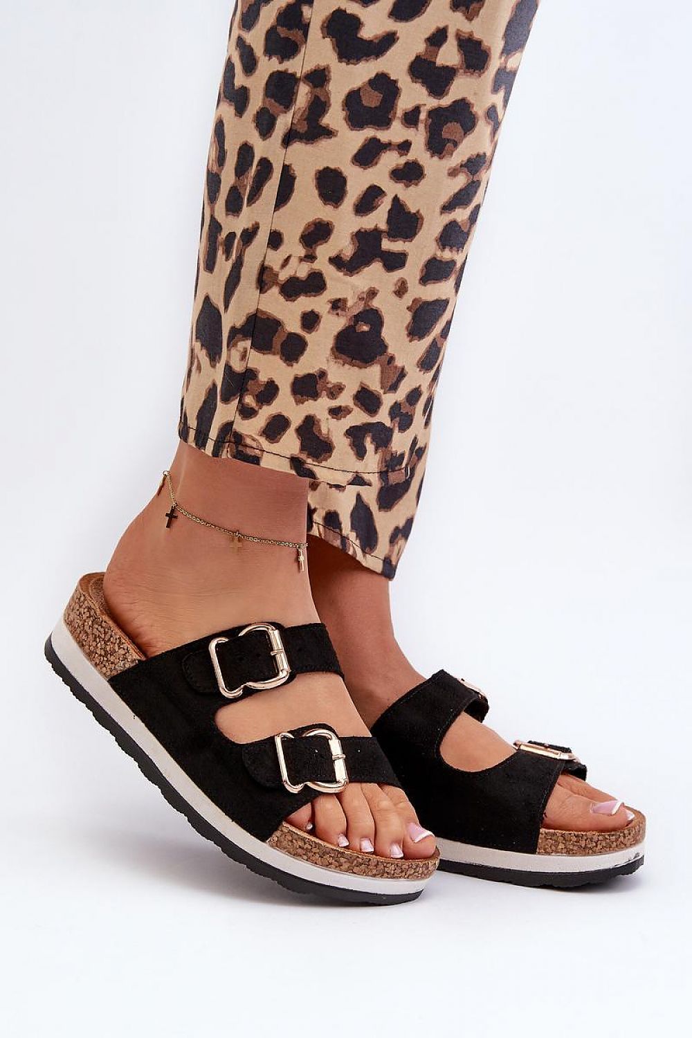 Women's Luxury Adjustable Platform Flip Flops in Eco Suede with Gold Buckles - Step In Style